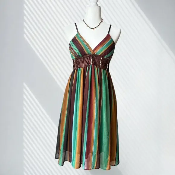 Y2k boho striped chiffon dress - Picture 2 of 4